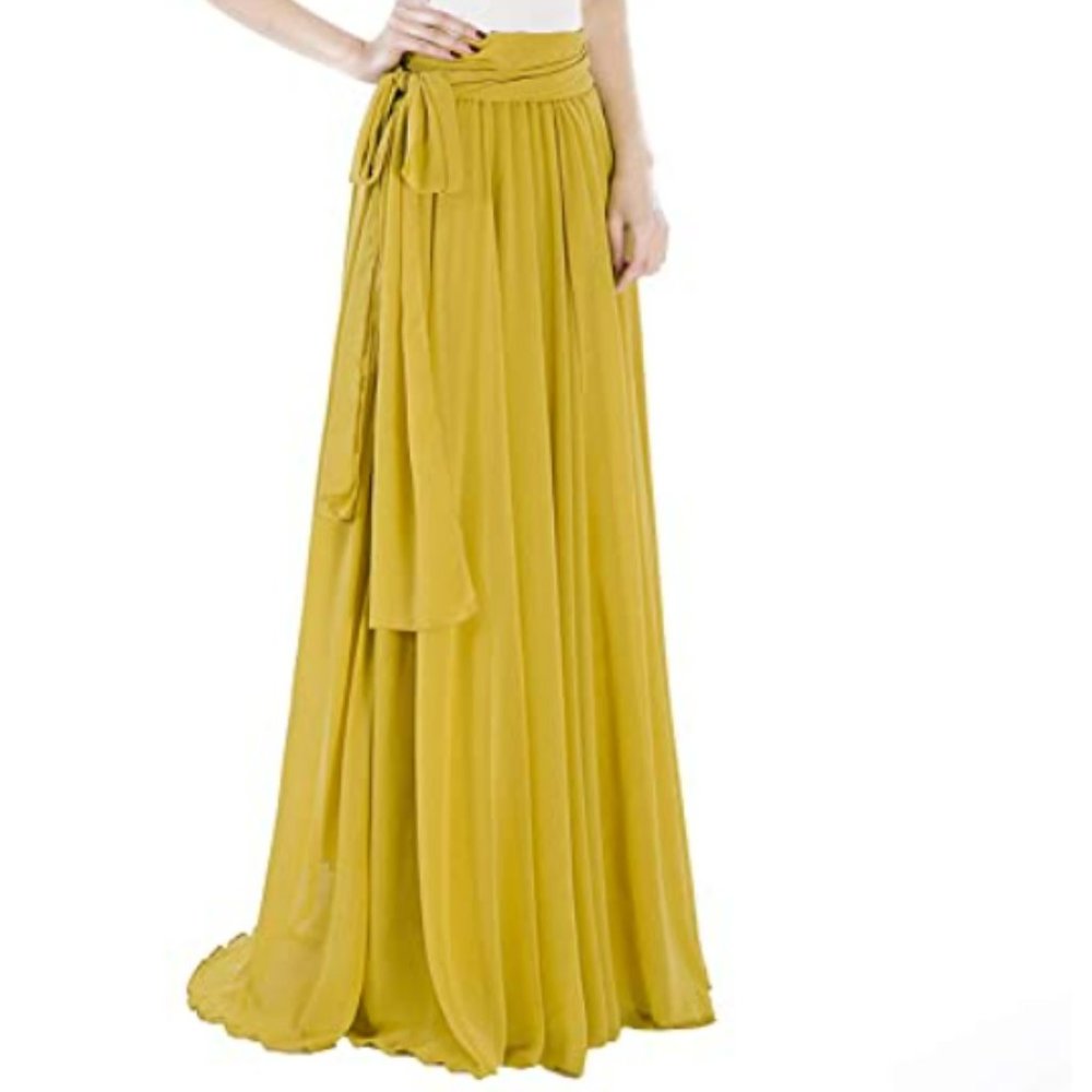 Yellow chiffon maxi skirt with sash